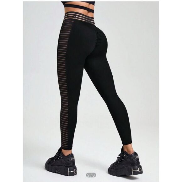Slayoga High Waist Solid Color Mesh Contrast Yoga Leggings - Picture 12 of 13